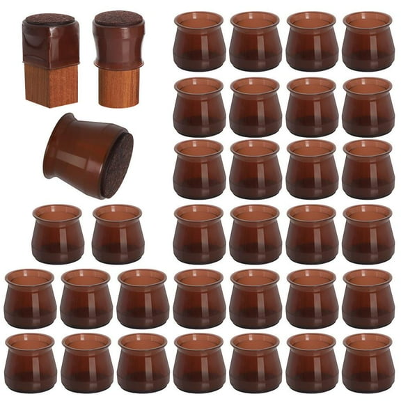 32 Pcs Chair Leg Floor Protectors for Hardwood Floors, Brown Sliders, Silicone Felt Bottom Furniture Leg Caps, Chair Covers Protect Floors from Scratching, Chairs Slide Without Noise