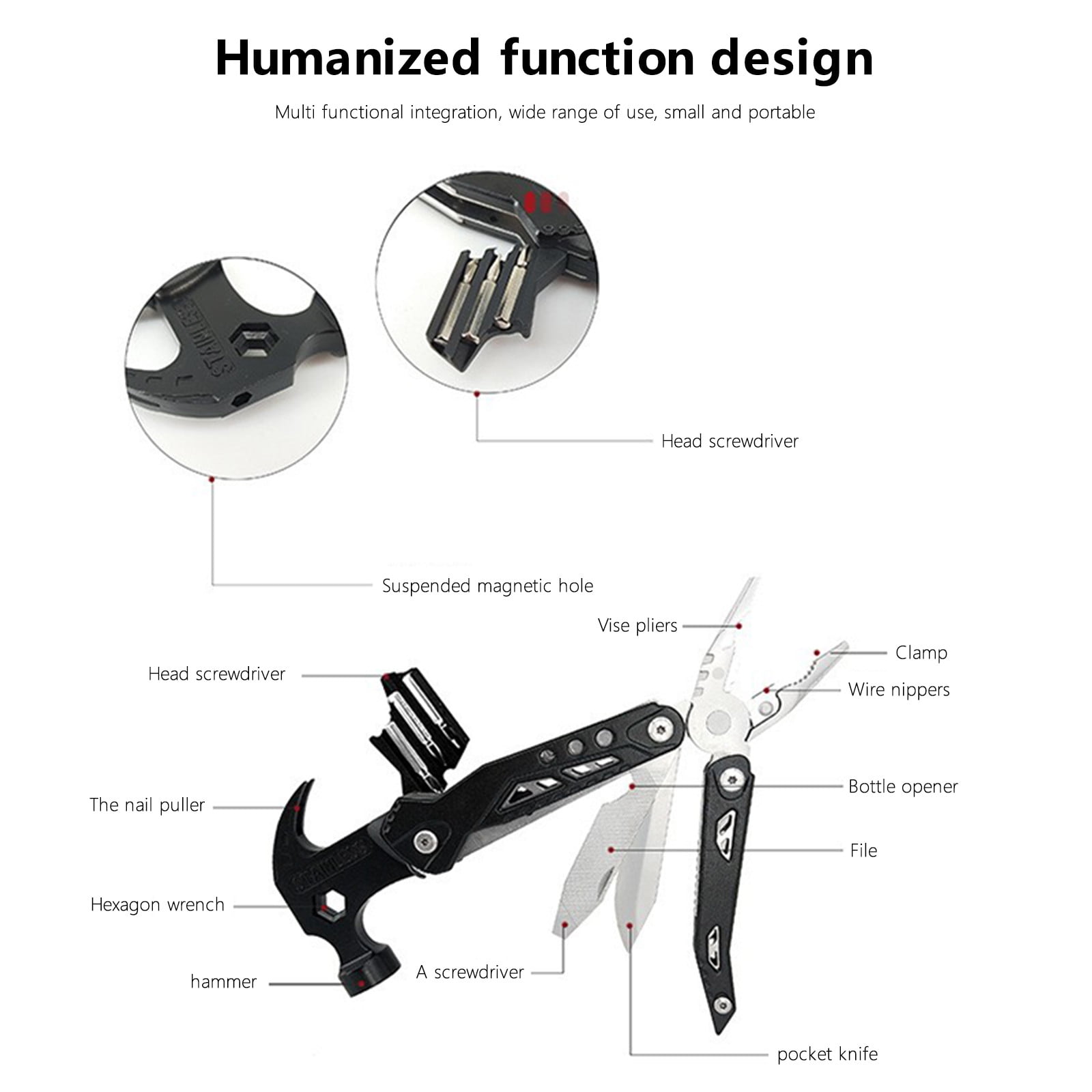 Survival Multitool Stainless Steel Folding Pocket Tool Knife Pliers Screwdriver Compact Portable Emergency Repair Camping Hiking Outdoor Travel Car Home Use Multi Function Gadget Tool