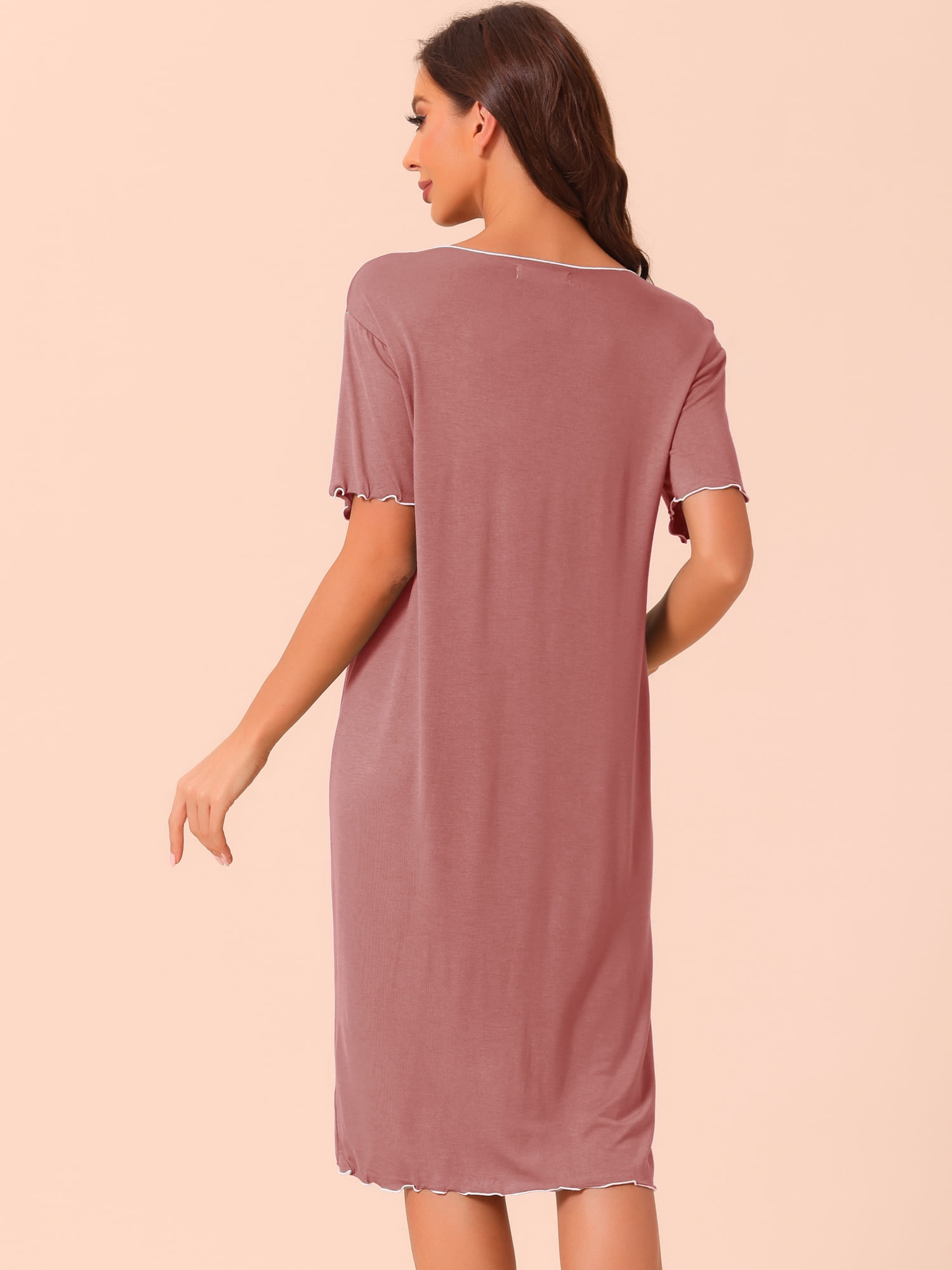 DARING DIVA Women's Ruffled V Neck Short Sleeve Sleepshirt Pajama Nightgown S Pink