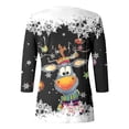 thumbnail image 3 of Haut à Col Rond Imprimé de Noël pour Femmes, Manches 3/4, T-Shirt Décontracté, Manches Longues, Boutons, Shorts, Ensemble de Tunique, Chandail, TTTG Noir, 3 of 4