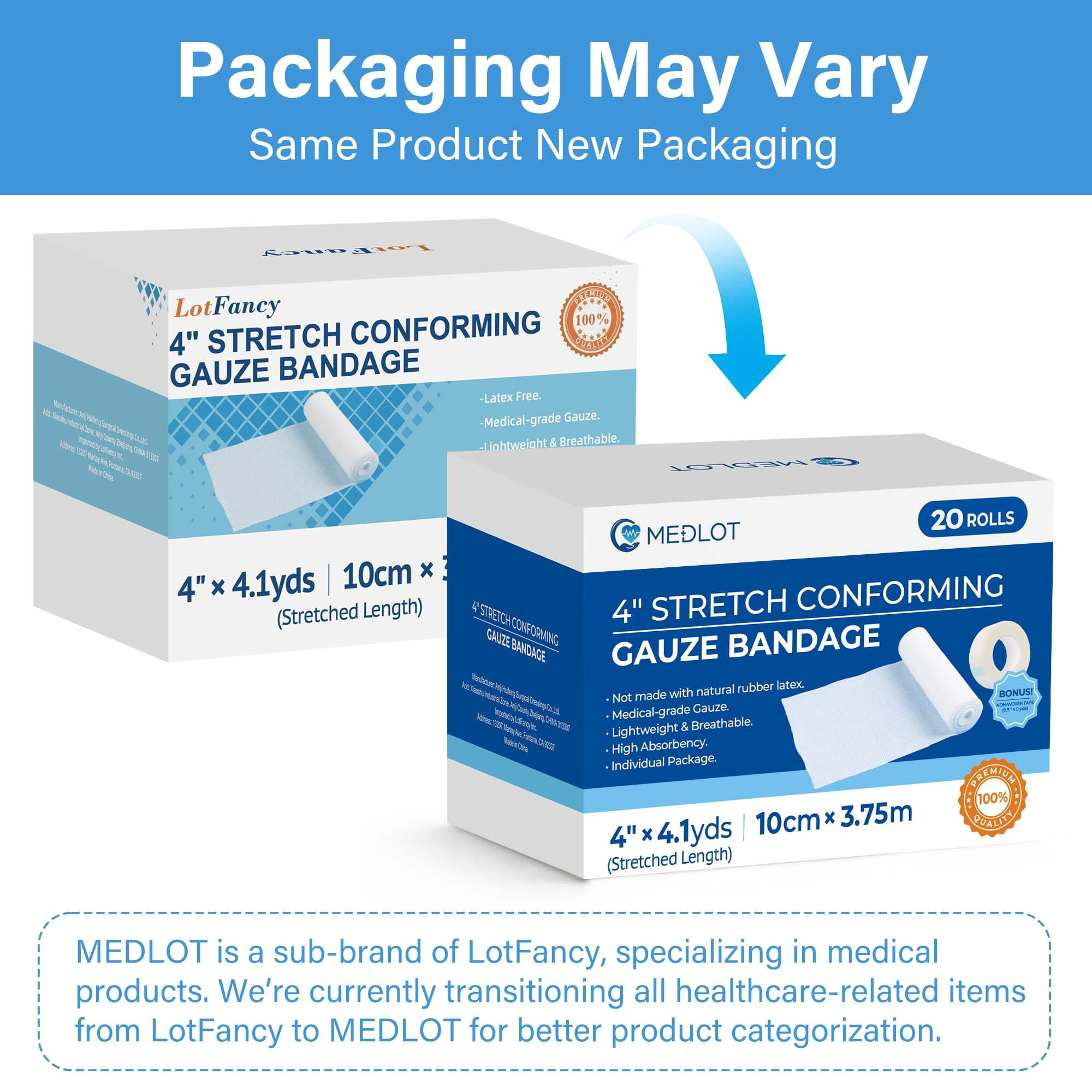 LotFancy Gauze Bandage Roll, 20 Pack Sterile Gauze Wrap with Medical Tape, 4 in x4 Yards