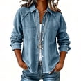 thumbnail image 5 of Denim Jackets for Women Tassel Brushed Long Sleeve Button Up Casual Open Front Jean Coat with Pockets, 5 of 9
