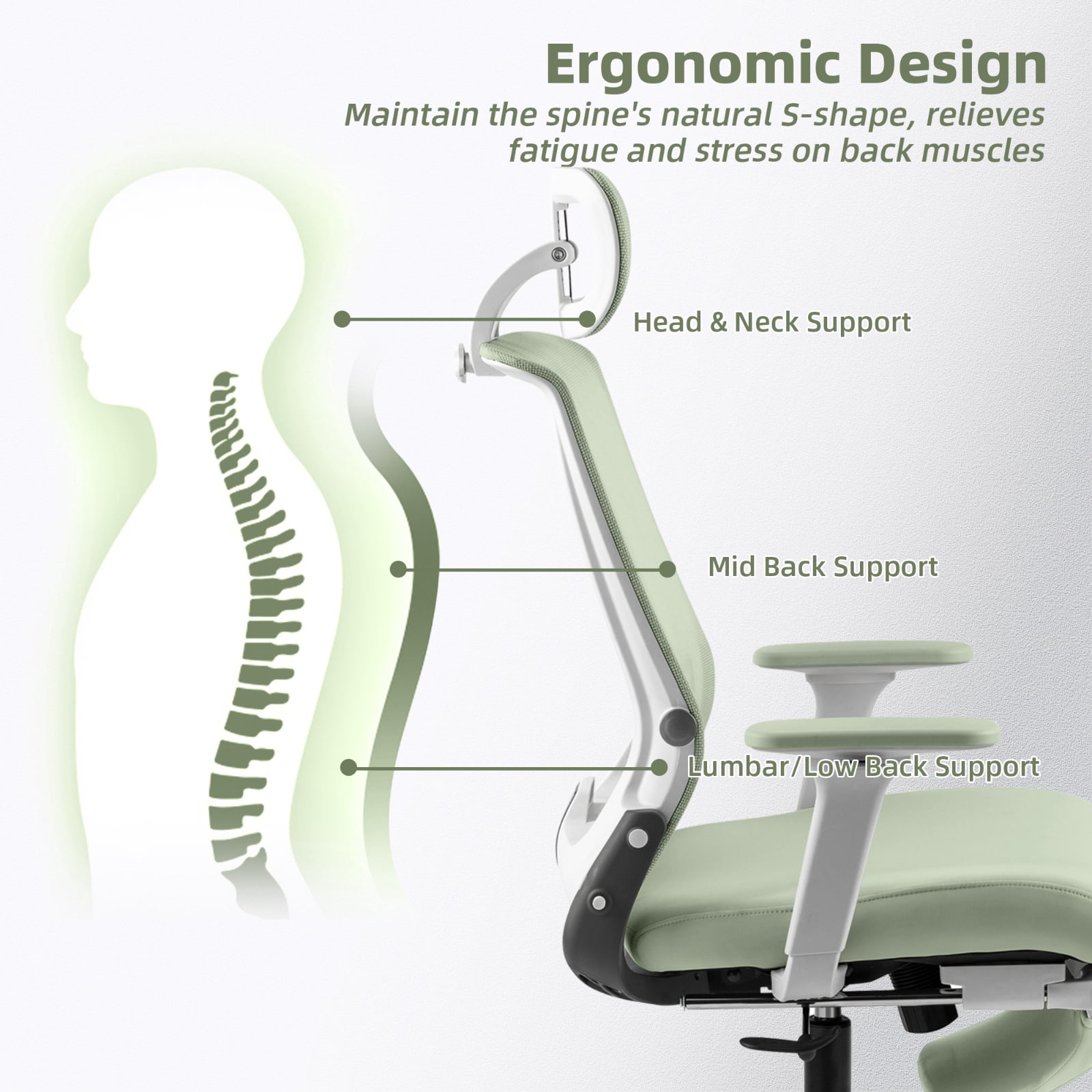 Hforesty Green Foldable Office Chair with Footrest – Ergonomic Mesh Computer Chair, Lumbar Support, Swivel Tilt, 300lbs