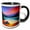 Black/White, variant on 3drose, Orange Tent by the Mountain Lake. Red Clouds, Sunset. Happy Camper, 11oz Two-tone Red Mug