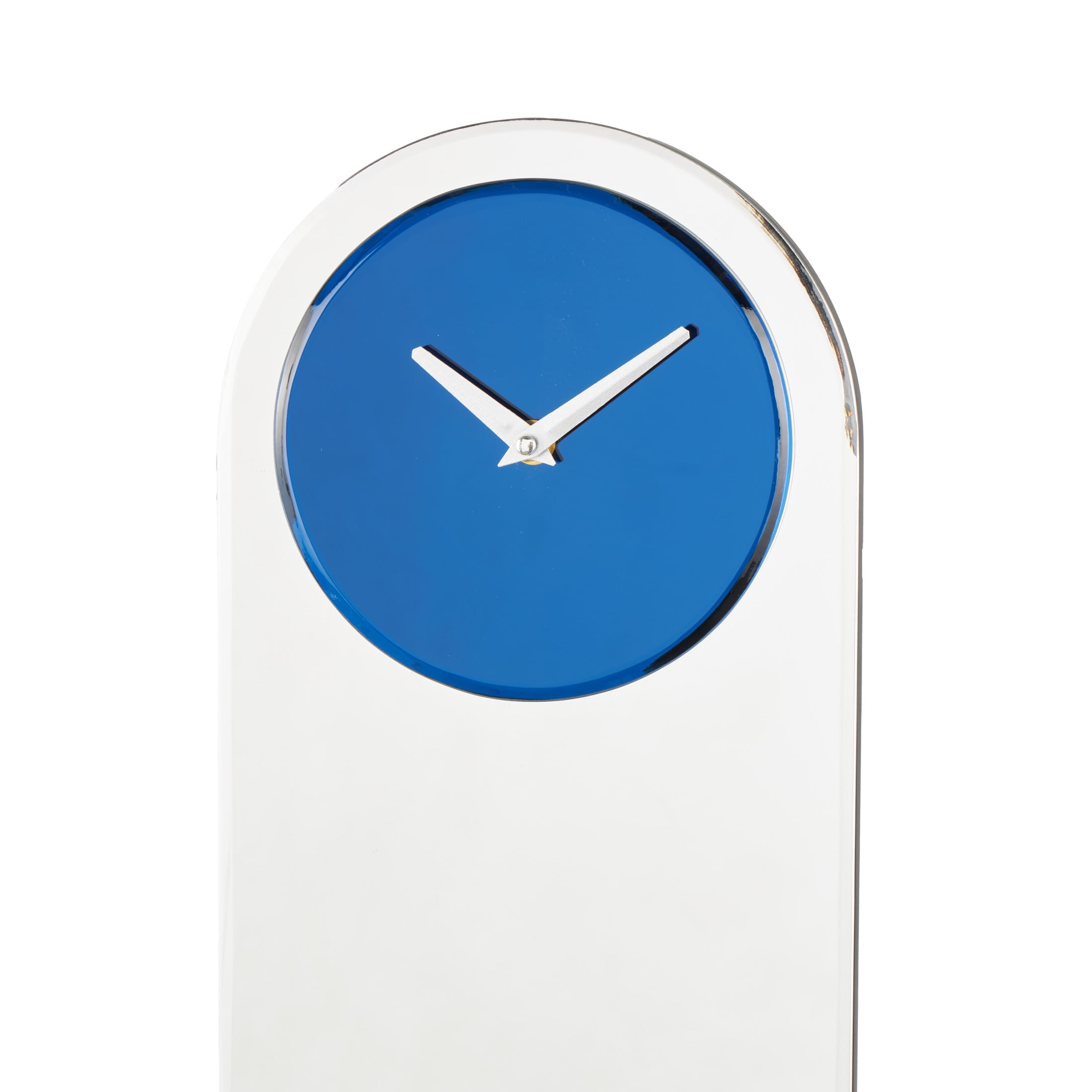DecMode 8" x 28" Blue Glass Wall Clock with Silver Clock Hands