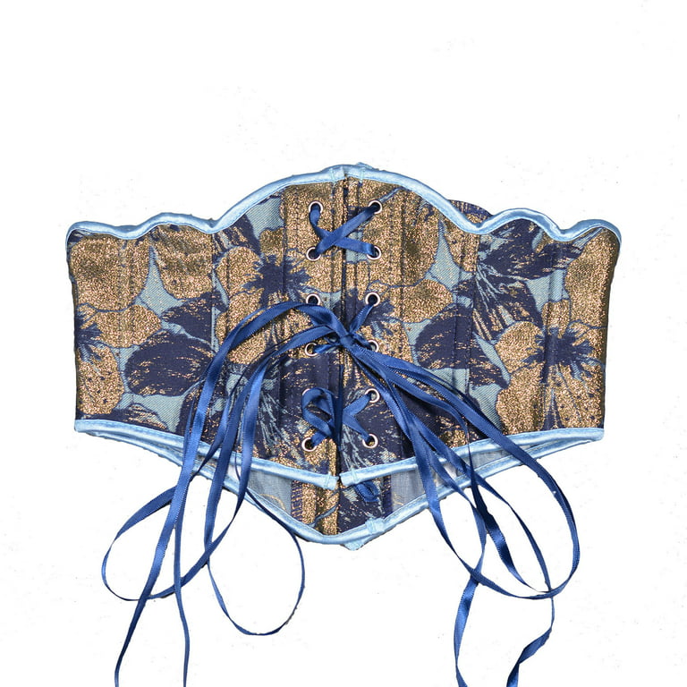 Aboser Women 's Lace Up Corset Belt Vintage Floral Print Waist Trainer Push  Up Boned Bustier Court Style Underbust Corset 
