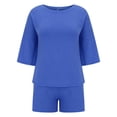 thumbnail image 4 of GILIGEGE 2 Piece Sets for Women Womens Sets Two Piece Set Summer Outfits 2 Piece Pajama 3/4 Sleeve Oversized Tshirts Elastic Waist Short Summer Lounge Sets Blue S, 4 of 9