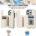 thumbnail image 5 of Wallet Case for iPhone 16 Pro, with Wrist and Shoulder Strap Kickstand Flip PU Leather 6 Card Slots Zipper Pocket Shockproof Protective Phone Case Cover for iPhone 16 Pro, White, 5 of 8