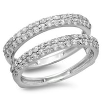 Dazzlingrock Collection 0.90 Carat (ctw) 10K Round Cut Diamond Ladies Anniversary Wedding Double Ring, White Gold, Size 4.5