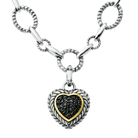 Duet 1/10 ct Black Diamond Link Heart Necklace in Sterling Silver & 14kt Gold