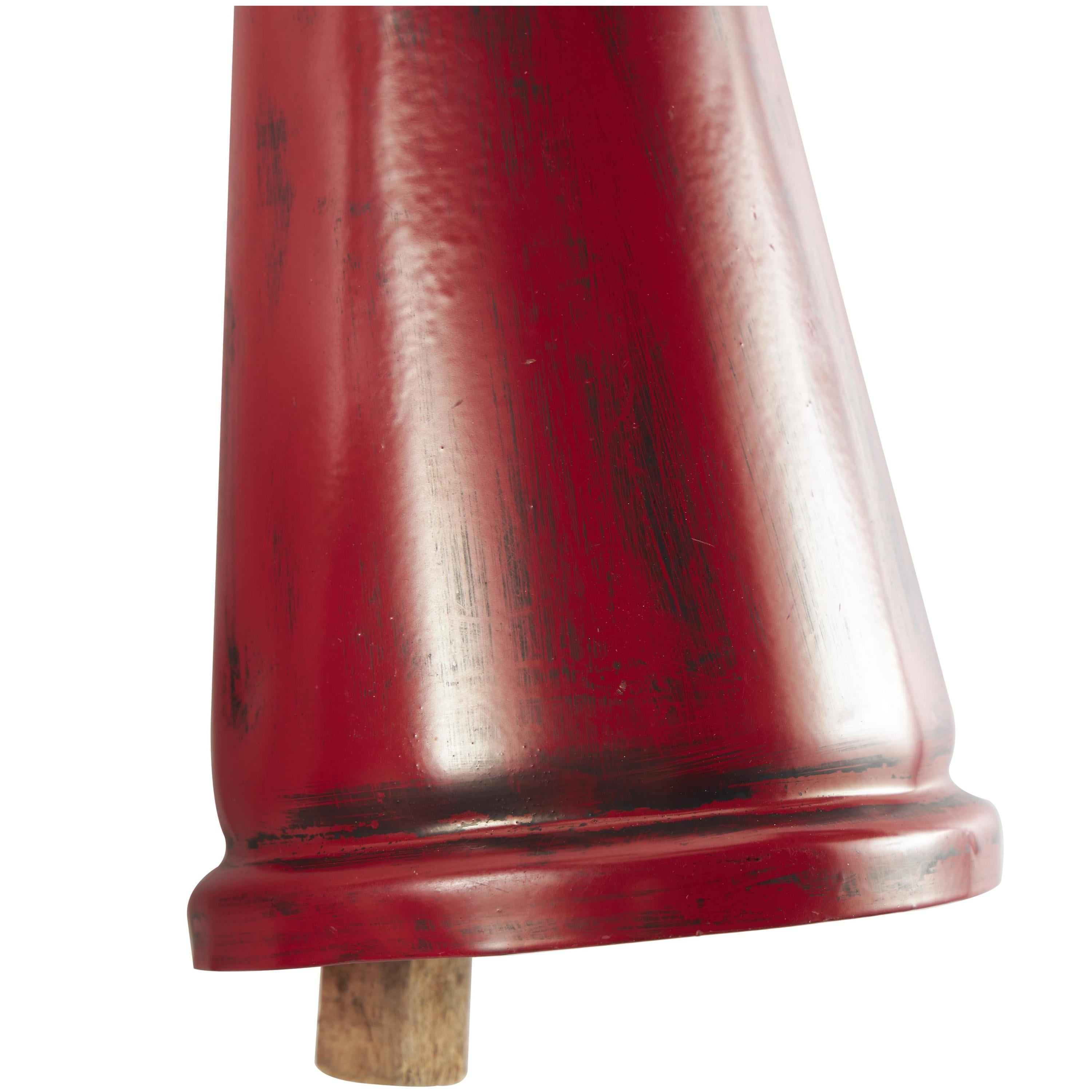 DecMode Tibetan Inspired Red Metal Narrow Cone Decorative Cow Bells with Jute Hanging Rope, 3 Count