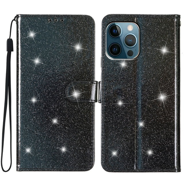 Compatible avec iPhone 13 Pro Étui Portefeuille Pailleté avec Poche pour Carte Couverture Rabattable