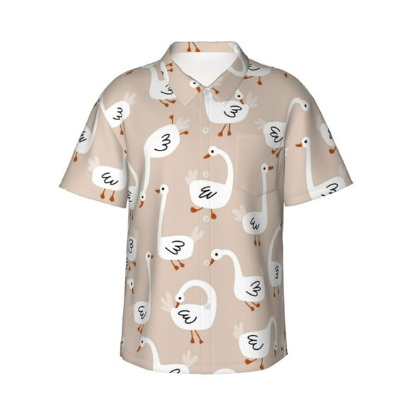 Saiise White Goose Print Hawaiian Shirt for Men,Personalized Funny Men's and Women's face Hawaiian Shirts for Men Short Sleeve,Small