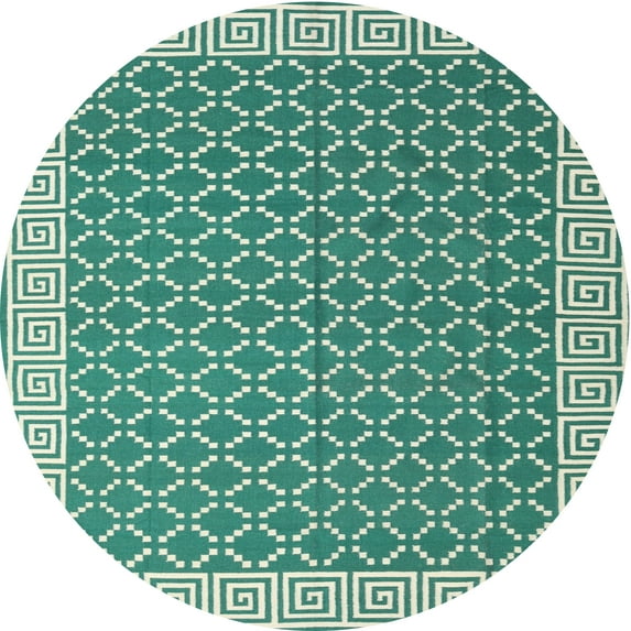 Ahgly Company Machine Washable Indoor Round Contemporary Blue Green Area Rugs, 4' Round