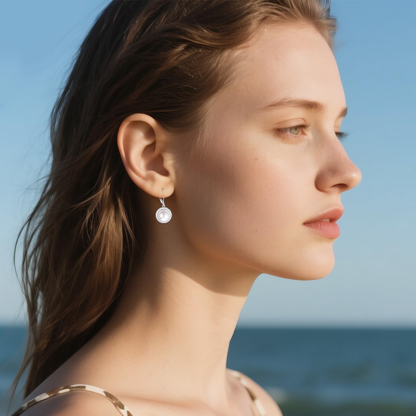 YAFEINI Pearl Earrings for Women Sterling Silver White Pearl Earring Lever back Dangle Earring Wedding Jewelry Birthday Gifts for Women