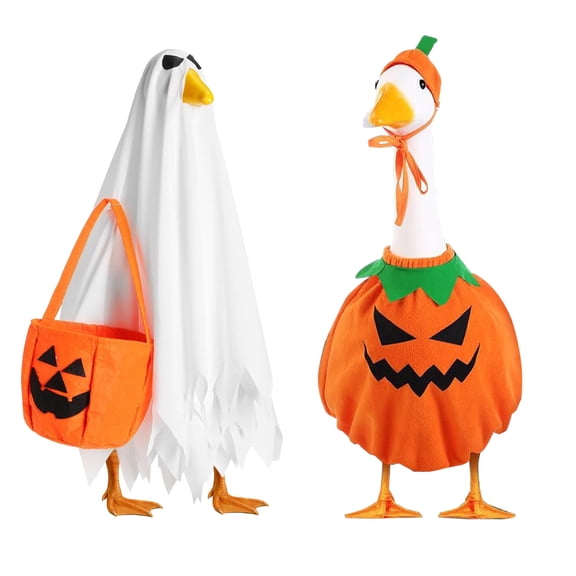 2 Set Halloween Goose Outfit Costumes, Garden Goose Clothes for Goose Statue, Waterproof Porch Goose Clothing for Yard Lawn and Outdoor Holiday Decor