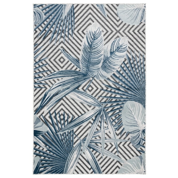 SAFAVIEH Cabana Salima Botanical Indoor/Outdoor Area Rug, Ivory/Navy, 9' x 12'