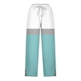 thumbnail image 6 of AHTJRT Linen Pants for Women Drawstrings Striped Colorblock Trousers with Pockets Casual Lounge Streetwear Side Slit Slacks Light Blue M, 6 of 6