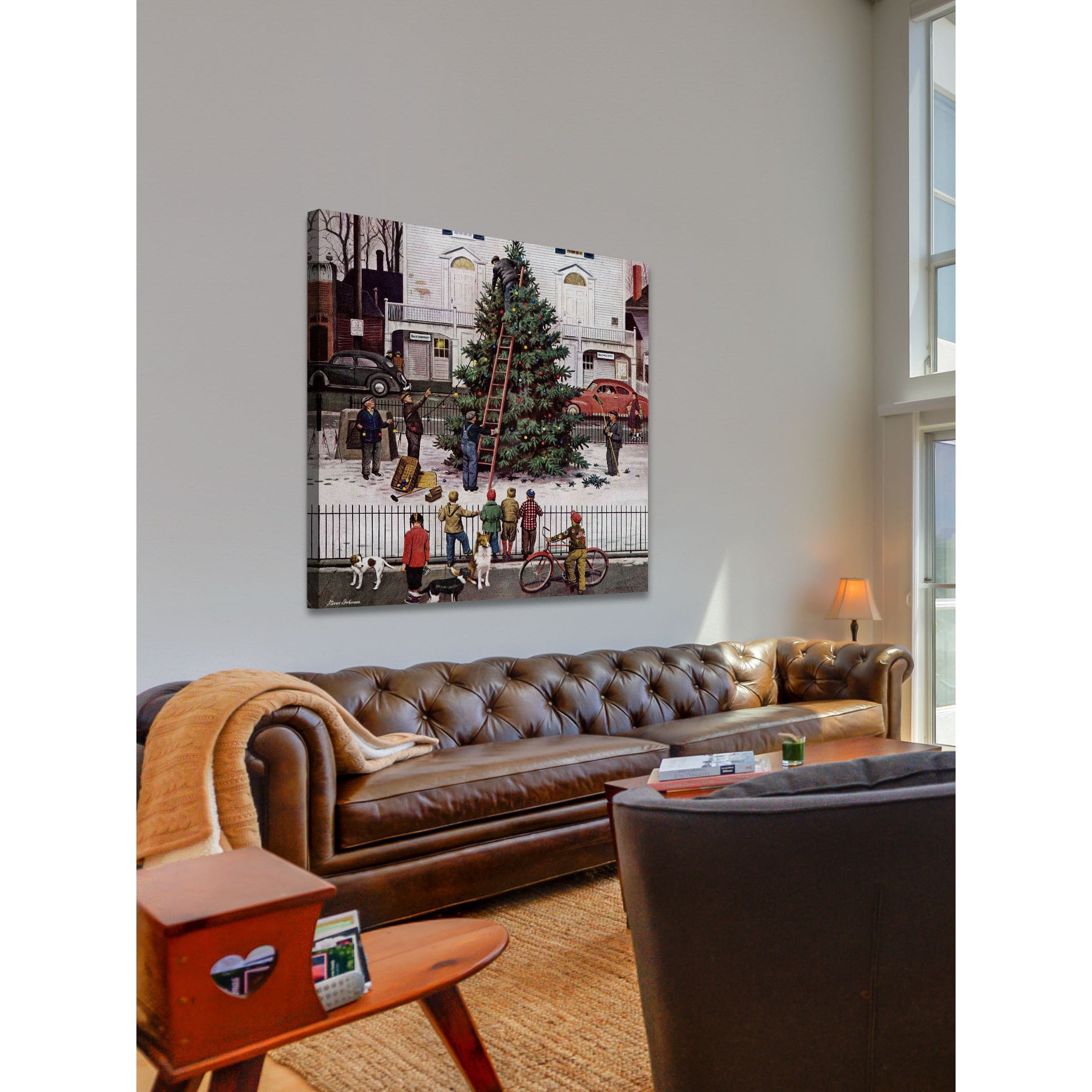 "Tree in Town Square" Painting Print on Wrapped Canvas