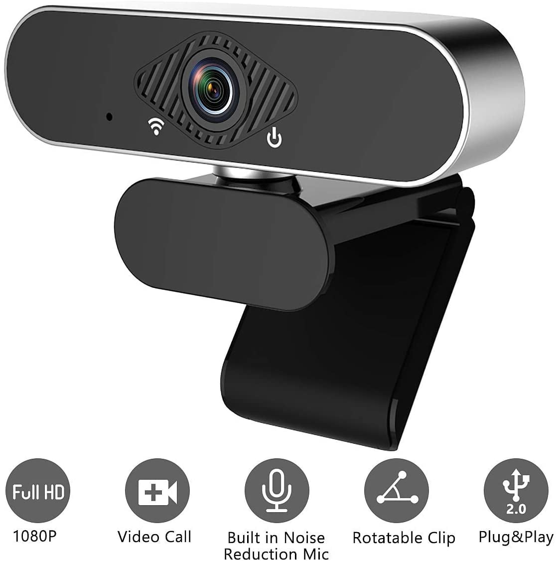 HD 1080P USB Web Camera Webcam with Microphone Plug and Play & 110-Degree Wide Angle View for Home Office/Online Work/Video Calling Streaming Webcam for Computer 