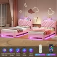 thumbnail image 4 of Torveric Twin Size Bed Frame with Headboard, Upholster Platform Bed Frames with LED Lights, Princess Crown Furniture Pink Bedroom Furniture, 4 of 12