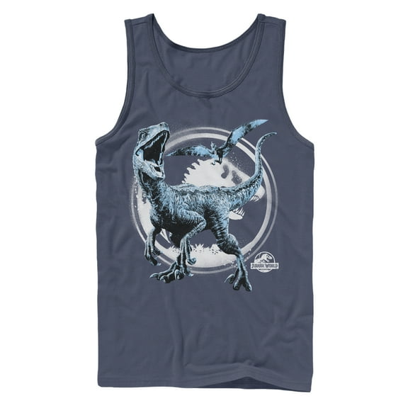 Men's Jurassic World: Fallen Kingdom Dinosaur Battle Tank Top Navy Blue Medium