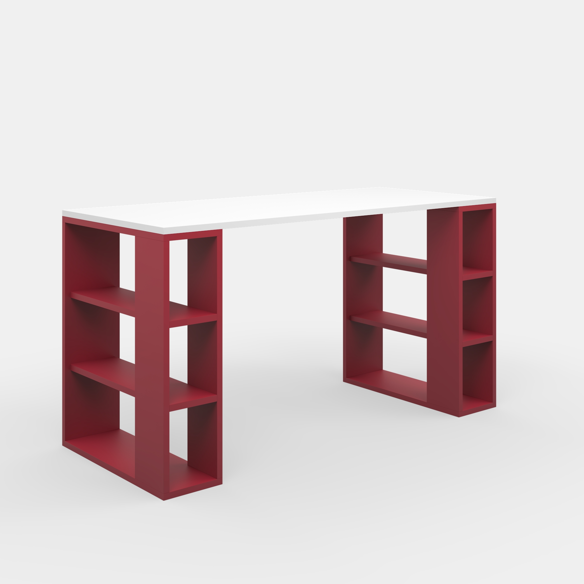 Ada Home Decor Minimalist Home Office Computer Desk Workstation with 3 Shelves Bookcase, White/Burgandy