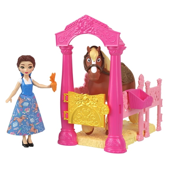 Disney Princess Belle & Philippe Small Doll & Horse Set with Stable Playset & Accessories