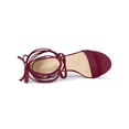 thumbnail image 4 of BLISSFUL STEP Women's Shoes Lace-Up Chunky Heel Open Toe Cross Strap Sandals Burgundy 7, 4 of 7