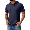 thumbnail image 2 of KXDMNE Mens Quick Dry Short Sleeve Hoodie - with Pocket Solid Color Moisture Wicking Pullover Athletic All Season Performance Workout Top, Navy, 2XL, 2 of 5