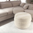 thumbnail image 3 of Laddha Home Designs Embroidered Geometric Striped Round Pouf Ottoman - 18" - Beige and White, 3 of 8