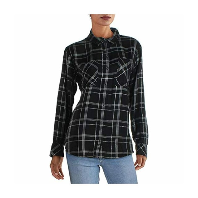 Sanctuary Clothing - Camisa a cuadros para mujer, color negro, mediano