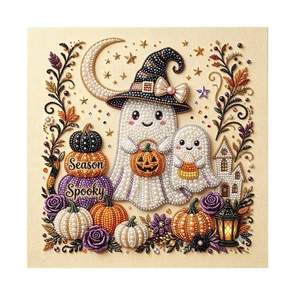 Halloween Diamond Art, Halloween Black Cat Pumpkin Ghost Diamond Painting Kit Framed Spooky Cat Art With Diamonds Tools Instructions DIY Craft for Adults Halloween Wall Decor, A
