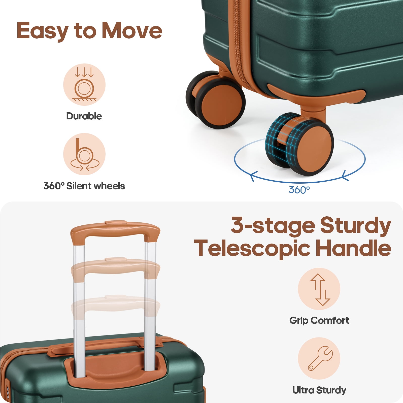 MIUSSE Carry on Luggage Set 3 Piece Hard Shell Luggage Sets with YKK Zipper Spinner Wheels TSA Lock Carry on with Backpack Set