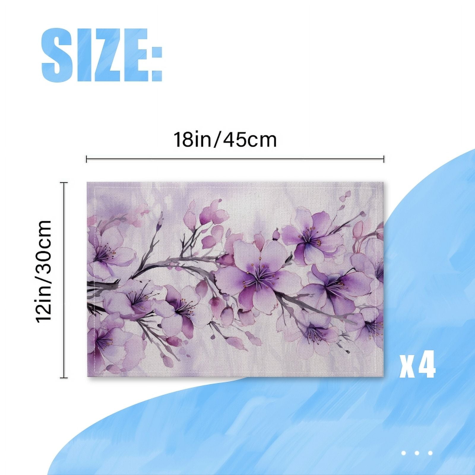 BaHomeck placemats Set of 4 Purple Cherry Blossoms With Delicate Brush Strokes Against White Background Cotton Linen rectangle Placemats for Kitchen Dining Table Indoor,Outdoor,18*12inch