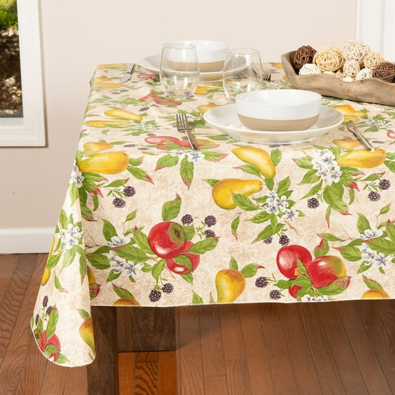 Everyday Luxuries Waterproof 52’’ x 52" Classic Fruits Vinyl Tablecloth