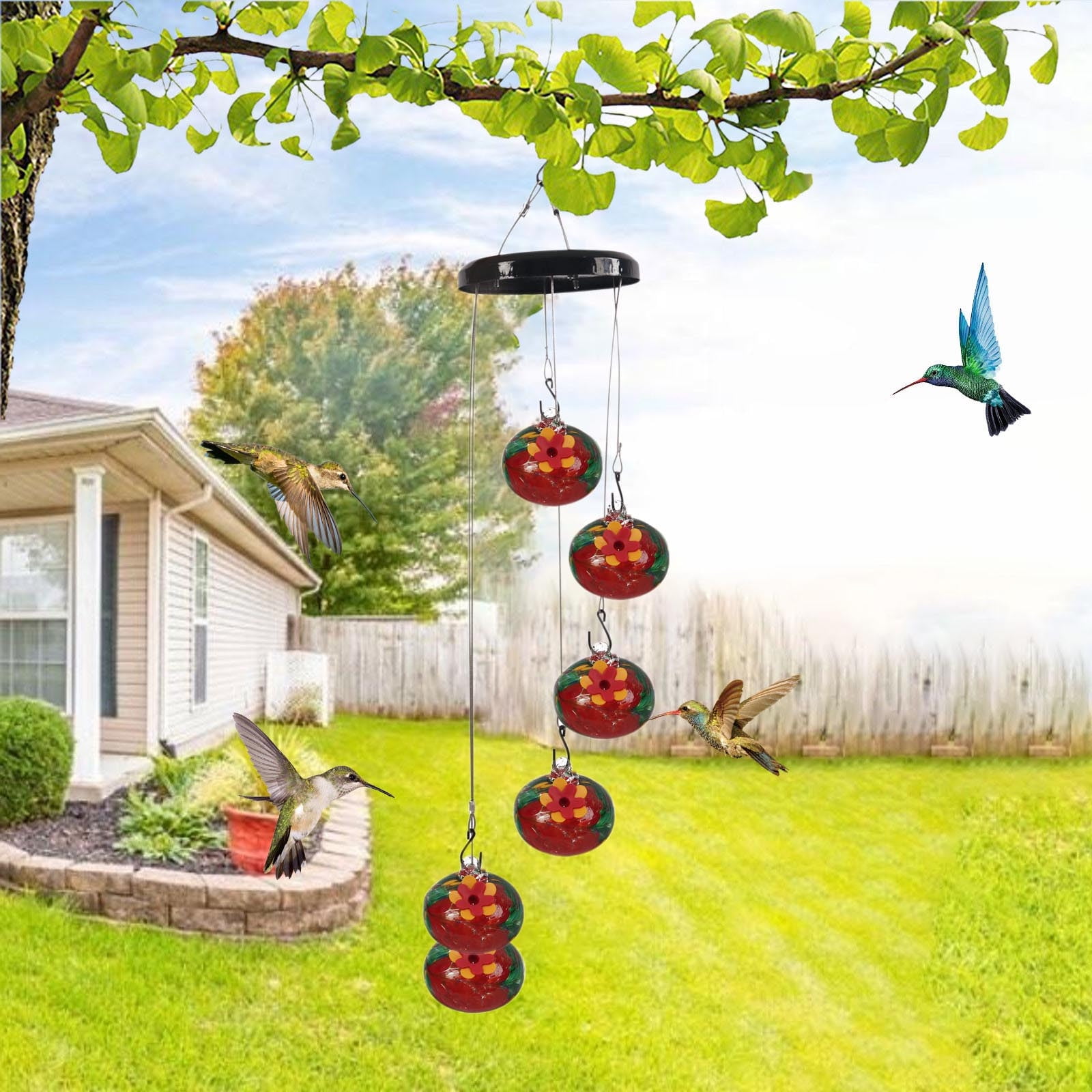 Charming Wind Chimes Hummingbird feeders for Outdoors Hanging Ant and Bee Proof,Never Leak,Perfect Garden Decor for Outside