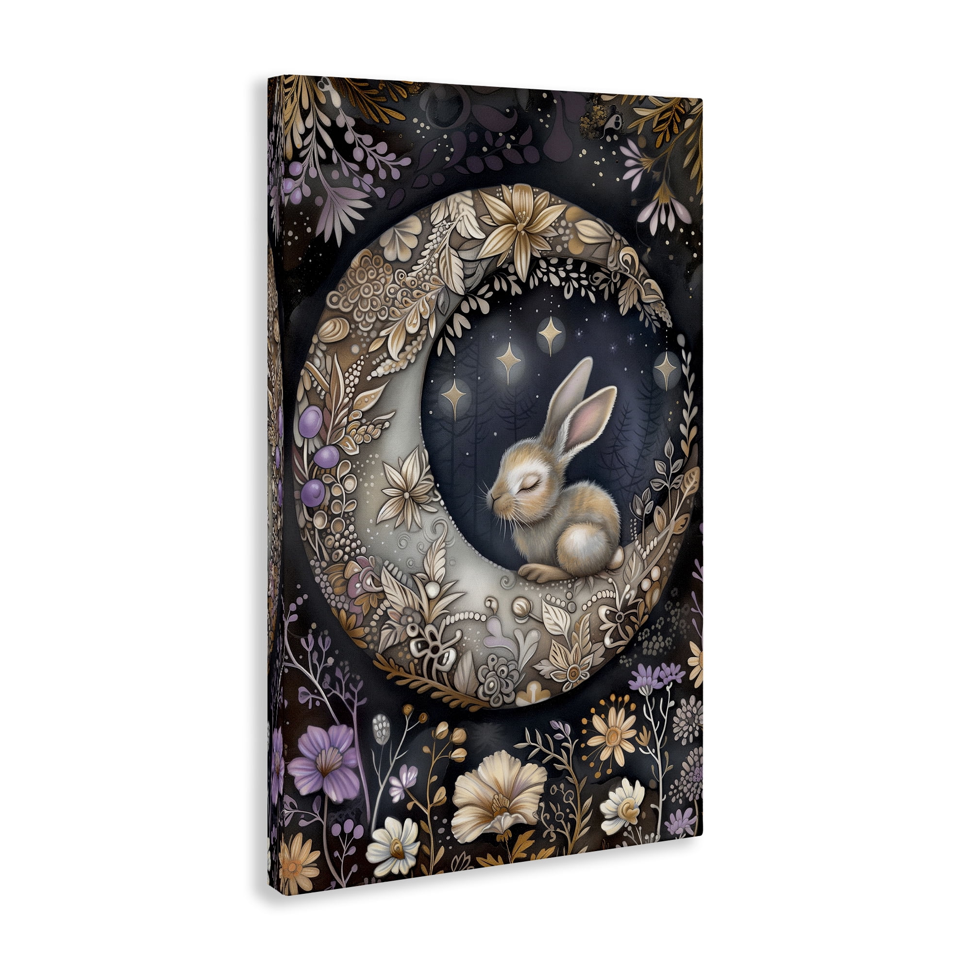 Stupell Industries Rabbit Sleeping on Moon Animals & Insects Painting Gallery Wrapped Canvas Art Print Wall Art, 16 x 24