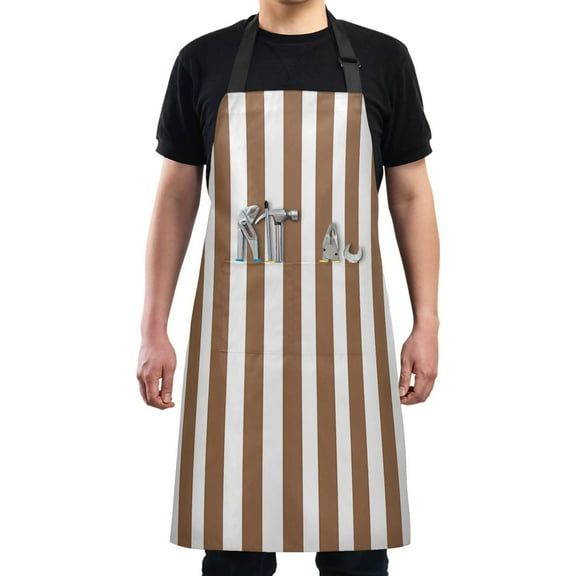 Brown and White Striped Kitchen Apron with 2 Pockets Adjustable waterproof Cooking Aprons for Women Men Chef