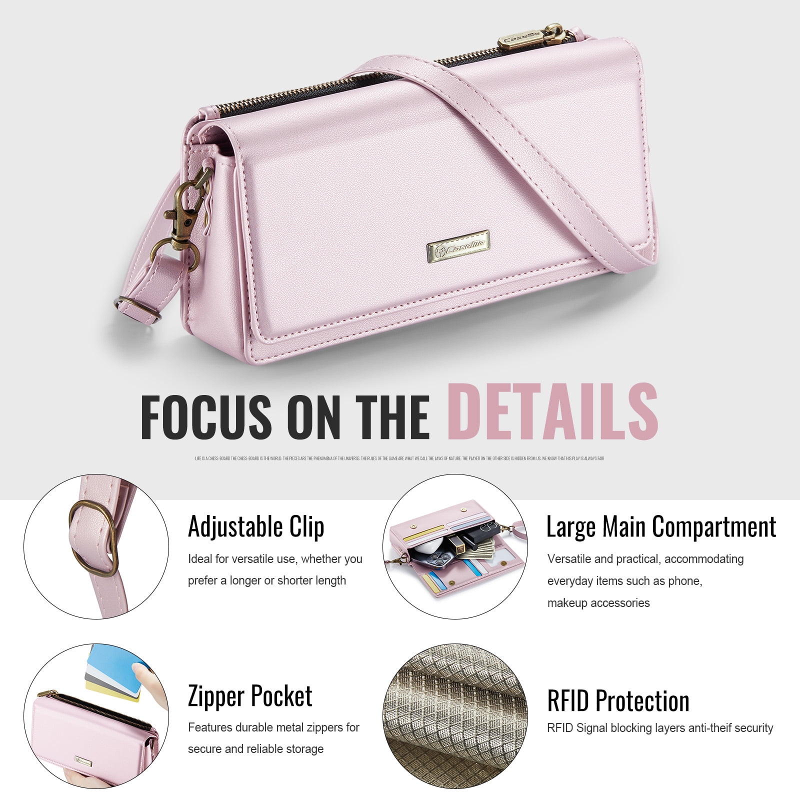Fashion Small Crossbody Bag for Women,Cell Phone Purse Women's Shoulder Handbags Wallet Purse with RFID Blocking Credit Card Slots Zip Small Crossbody Bag Wrist strap/Shoulder strap - Pink