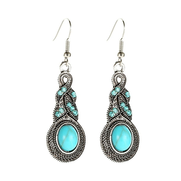 Pendientes Pendientes colgantes - turquesa cuelgan niñas lágrima turquesa bohemio para las mujeres de la vendimia de turquesa Boho Declaración Azul Occidental Pendientes de gota