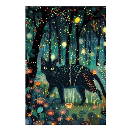 Diamond Painting Kits for Adults - Mystical Black Cat Fireflies5d Diy Full Drill Diamond Art Kits for Adults Kits Gem Art Rhinestones Craft for Wall Home Decor Gifts(No Frame)