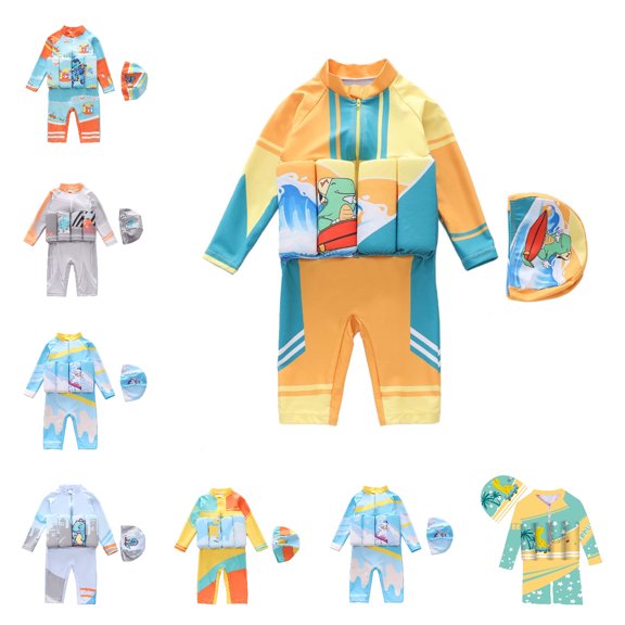 HAOTAGS Boy Float Suit,Printed Quick-drying with Pool Cap One-Piece Trainer Swimsuits Multicolor 3