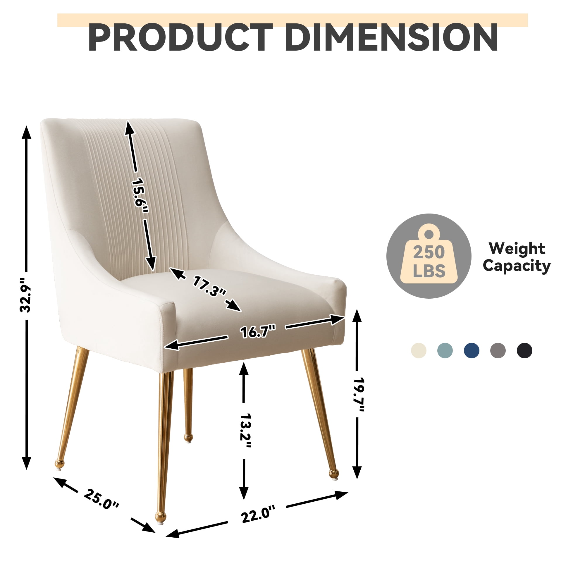 SEYNAR Modern Upholstered Pleated Velvet Dining Chairs Set of 2 Side Chair for Living Room,Beige