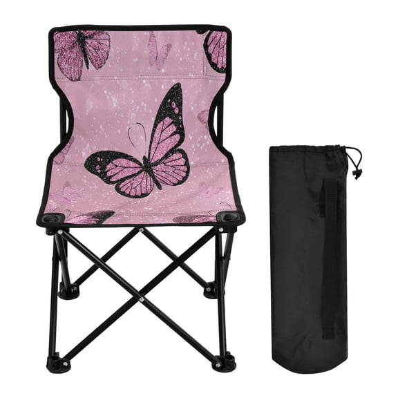 Folding Chair Camping Chair For Camping Picnicking Outdoor Beach and Travel Pink Sequin Butterfly