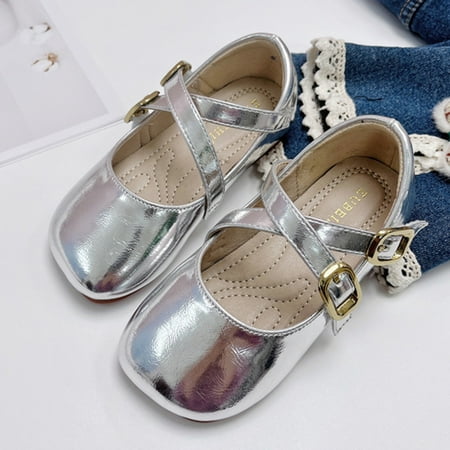 

Cathalem 10 Shoes Toddler Children Shoes Fashion Leather Single Shoes Comfortable Soft Sole Single Girls Shoes Size 2 Big Kid Silver 6 Years