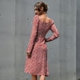 thumbnail image 6 of Women Long Sleeve Square Neck Floral Print Empire Waist Split Midi Long Dress, 6 of 13