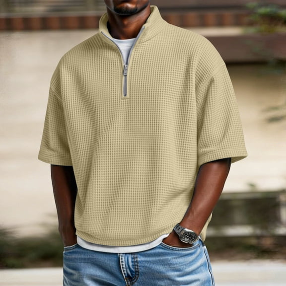 Vmvidoty Mens Casual T-Shirts Solid Color Leisure Tee Shirts Short Sleeve Crewneck Stretchy Pullover Tops Khaki M