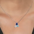 thumbnail image 3 of 925 Silver and 10K Yellow Gold Created Sapphire and Lab Grown Diamond and Apatite 3 Stone Pendant Necklace for Women | 3.20 Cttw | Pear Shape 8X6MM | Oval 7X5MM | Round 5MM | with 18 inch Chain, 3 of 4