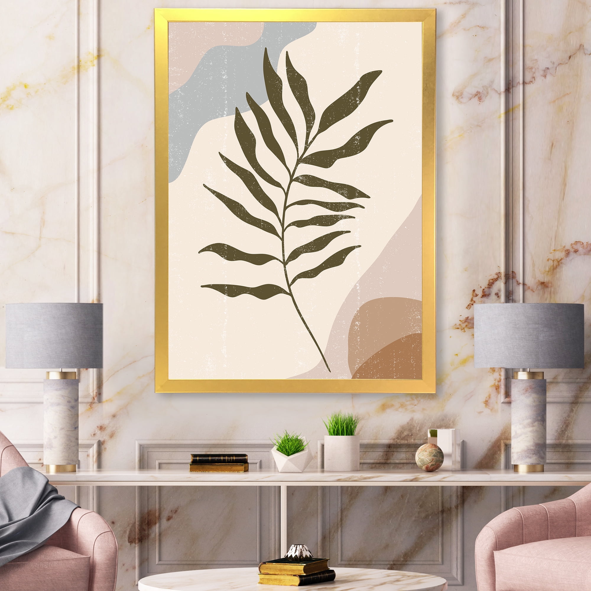 Designart 'Abstract Botanical Minimalist Leaf In Earth Tones I' Modern Framed Art Print